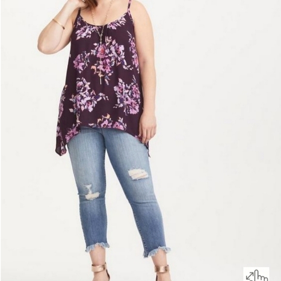 💜 2/$36 💜Torrid Plum Floral Cami w/Crisscross Back 2x - Picture 1 of 12